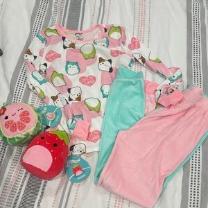 Squishmallows Kids Pajama Set - Pink and Mint w/toys